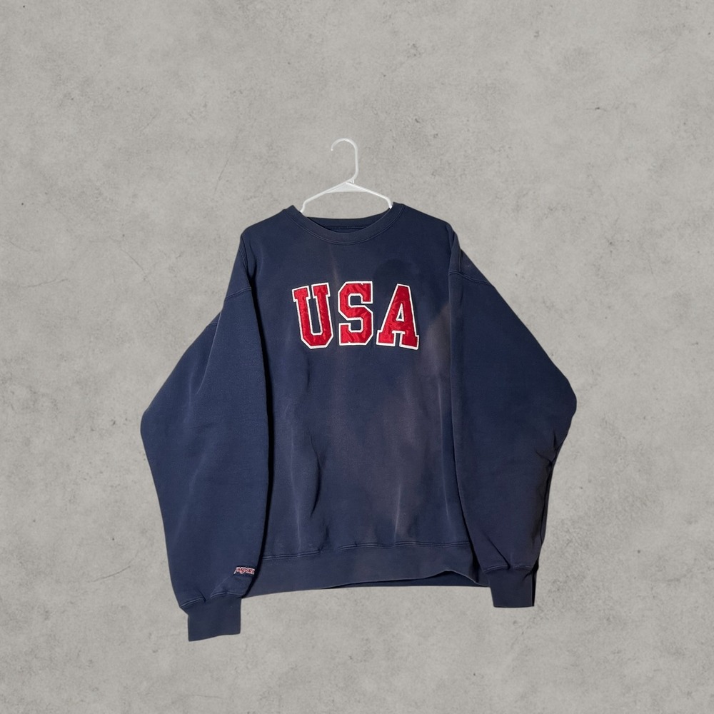 JanSport Kids USA Graphic Sweatshirt Navy Blue Crewneck Pullover Vintage Style